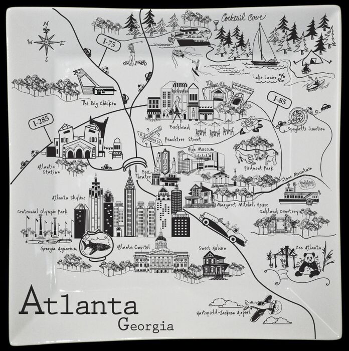 Atlanta B&W Map Large Square Platter