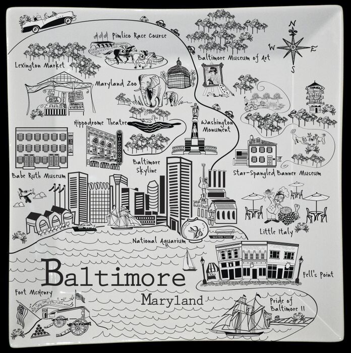 Baltimore B&W Map Large Square Platter