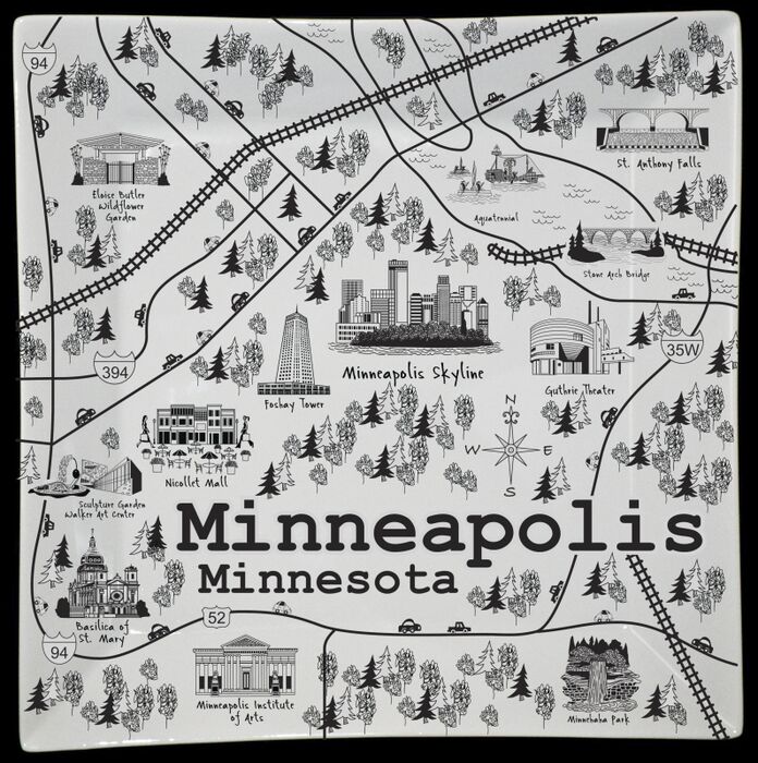 Minneapolis B&W Map Large Square Platter