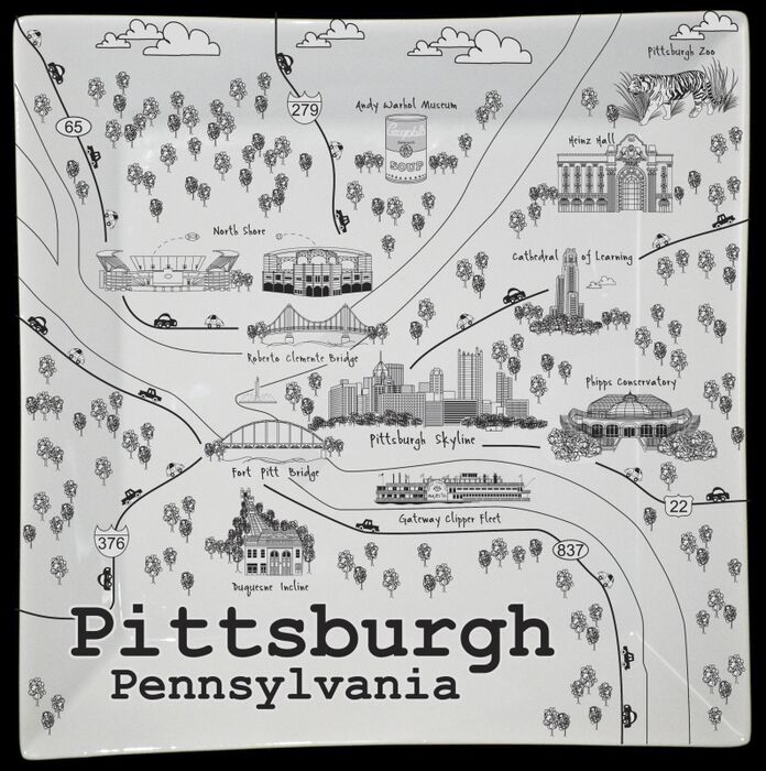 Pittsburgh B&W Map Large Square Platter